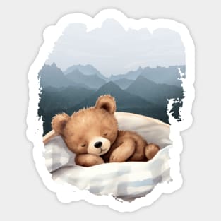 CUTE Teddy Bear Sleeping AND Watercolor Mountains Sticker